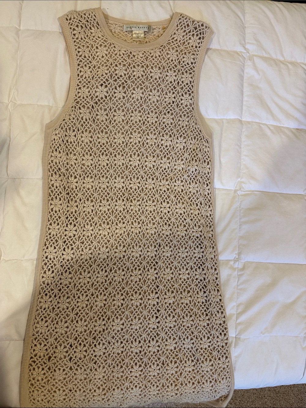 Susana Monaco Beige Crochet Knit Sleeveless Dress